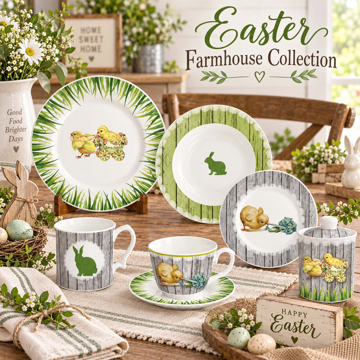 Donglin Homeware DI170415 Easter Farmhouse New Bone China Dinnerware Collection
