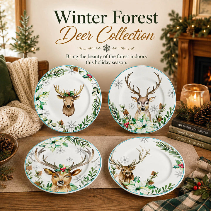 DI1801105 Winter Forest Deer Bone China Teller Kollektion