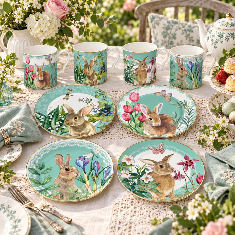 DI1801115 Teal Botanical Bunny New Bone China Dinnerware Collection