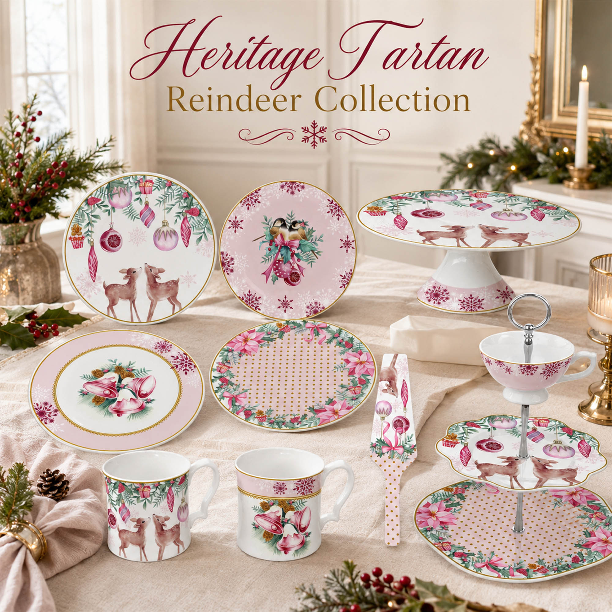 Donglin Homeware DI180139 Heritage Tartan Reindeer Collection