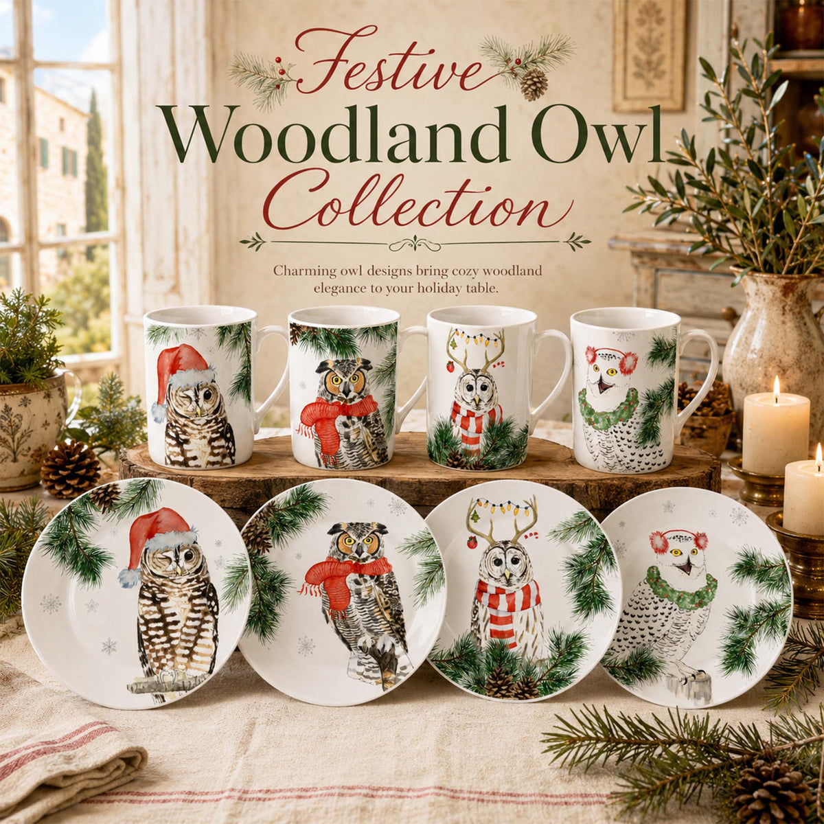 Donglin Homeware DI180150 Festive Woodland Owl Collection