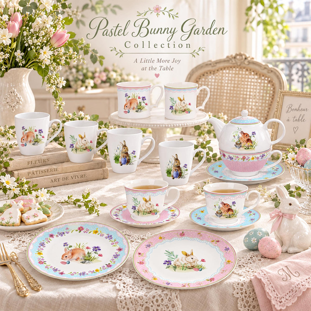Donglin Homeware DI190114 Pastel Bunny Garden New Bone China Dinnerware Collection