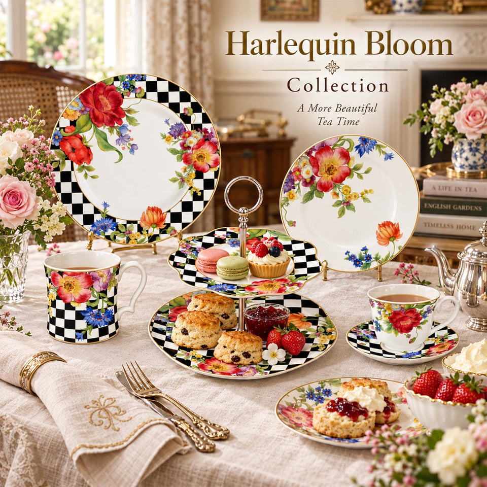 DI190118 Harlequin Bloom Geschirrkollektion aus New Bone China