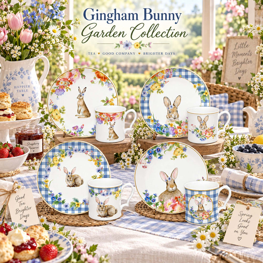DI190148 Gingham Bunny Garden New Bone China Dinnerware Collection