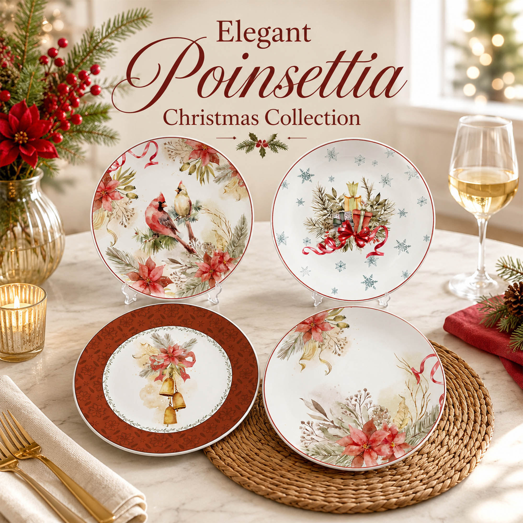 Donglin Homeware DI190151 Elegant Poinsettia Christmas Collection