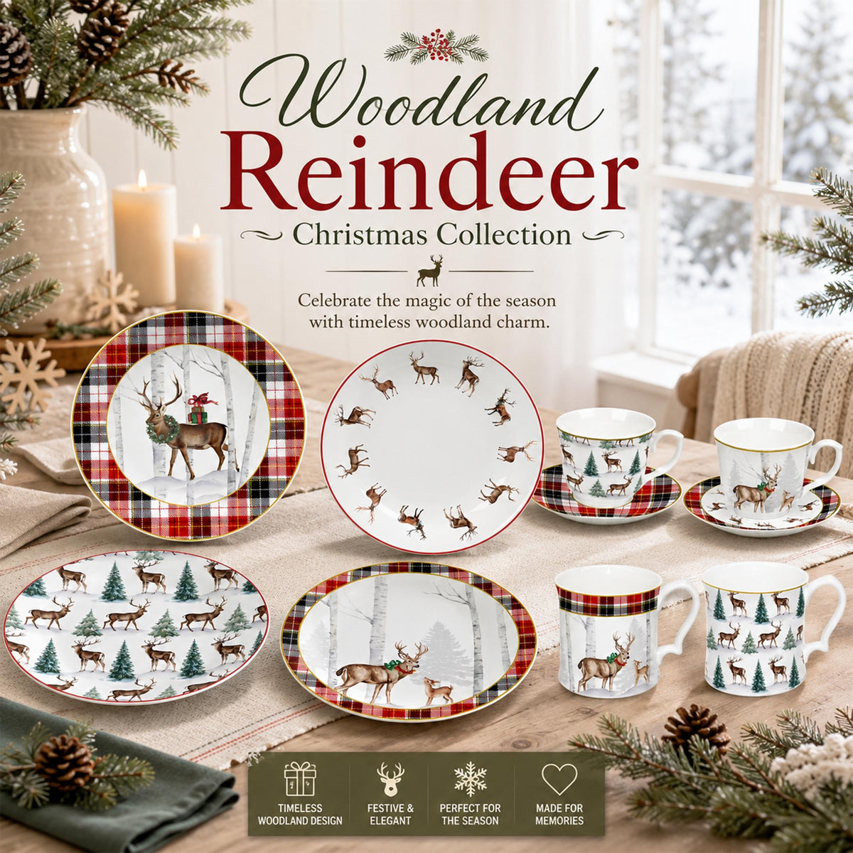 Donglin Homeware DI2001230 Woodland Reindeer Christmas Collection