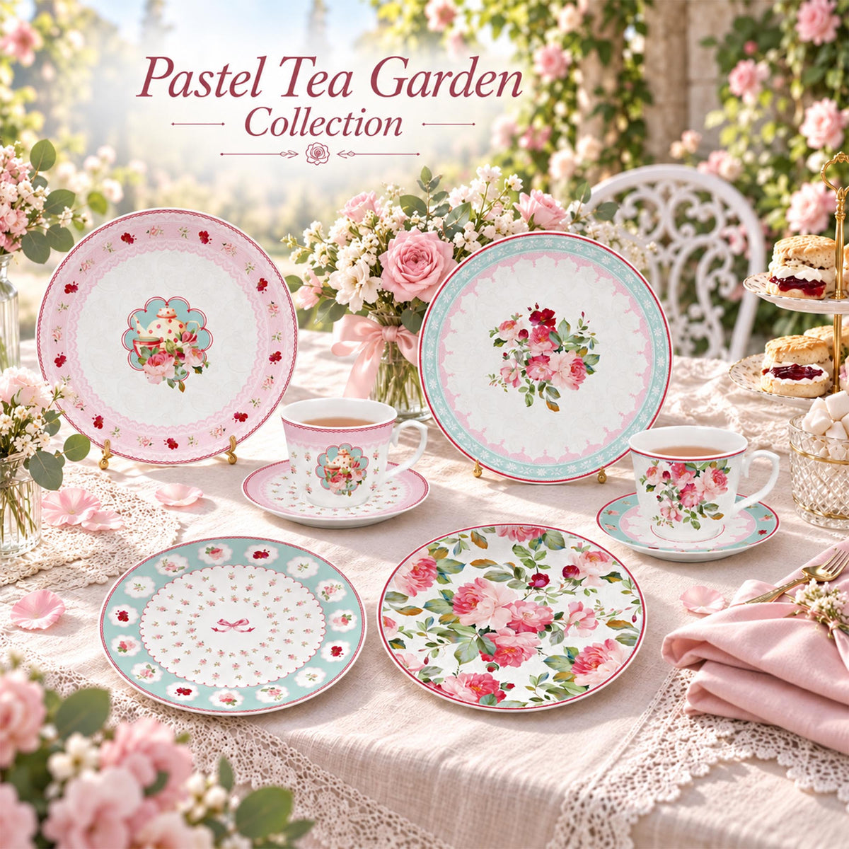 Donglin Homeware DI210105 Pastel Tea Garden New Bone China Dinnerware Collection