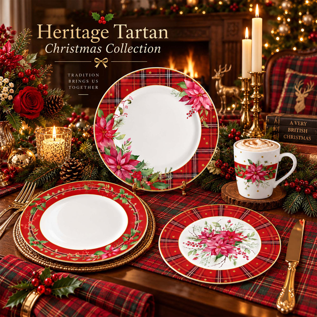 Donglin Homeware DI210114 Heritage Tartan Christmas New Bone China Dinnerware Collection