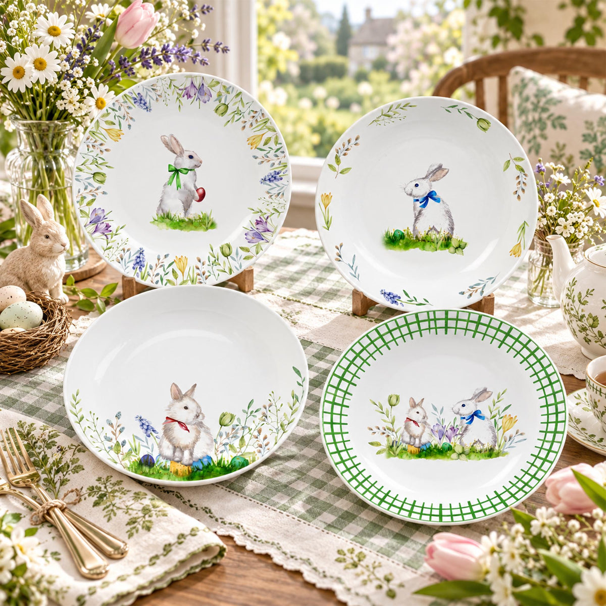 Donglin Homeware DI210117 Fresh Meadow Bunny New Bone China Dinnerware Collection