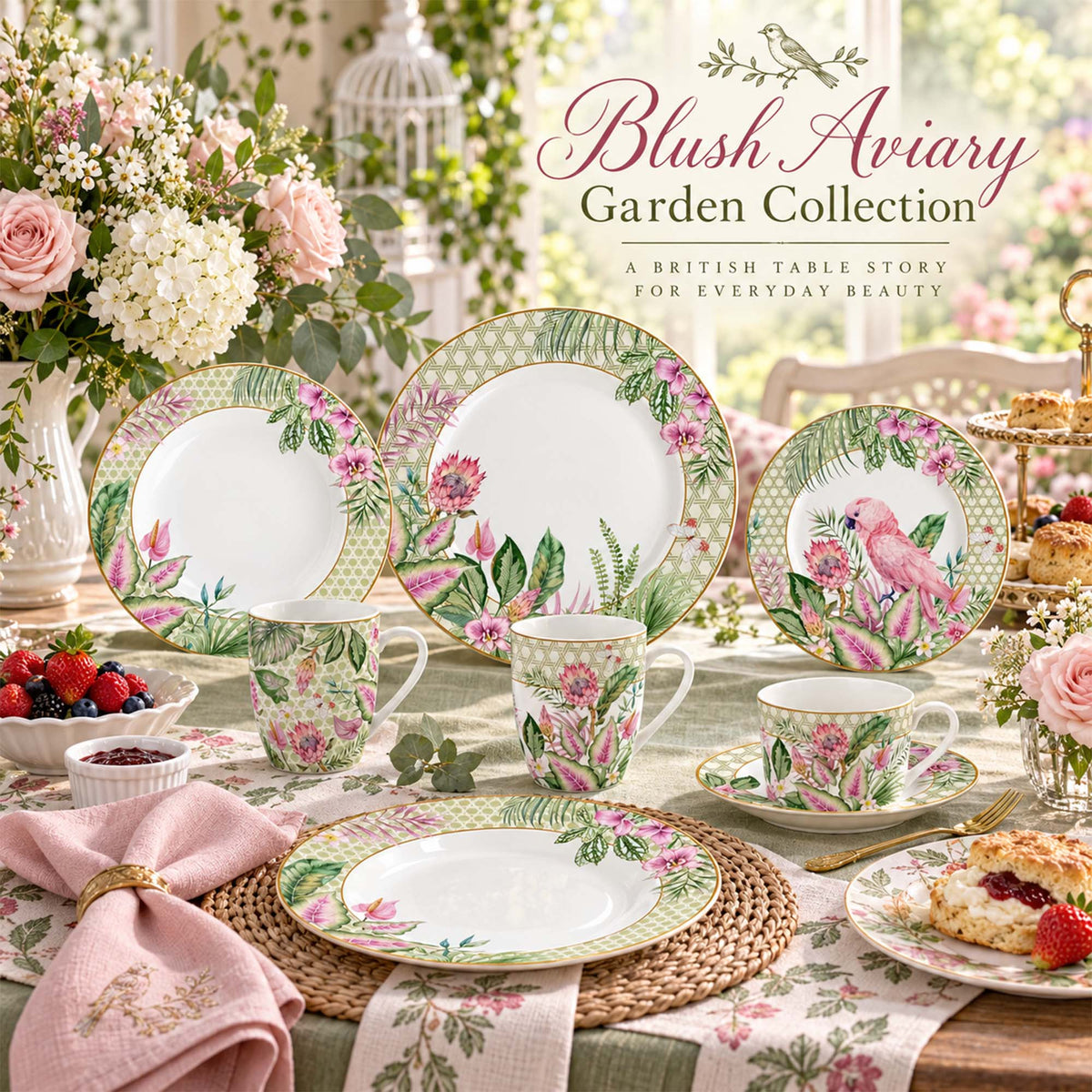 Donglin Homeware DI220039 Blush Aviary Garden New Bone China Dinnerware Collection