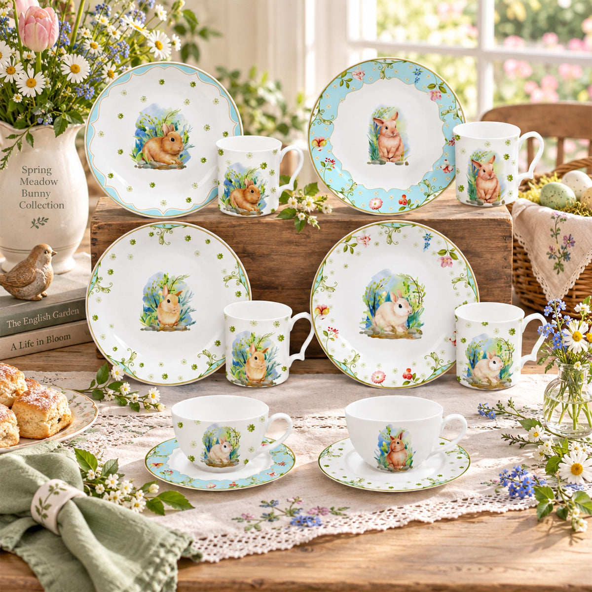 Donglin Homeware DI220059 Spring Meadow Bunny New Bone China Dinnerware Collection