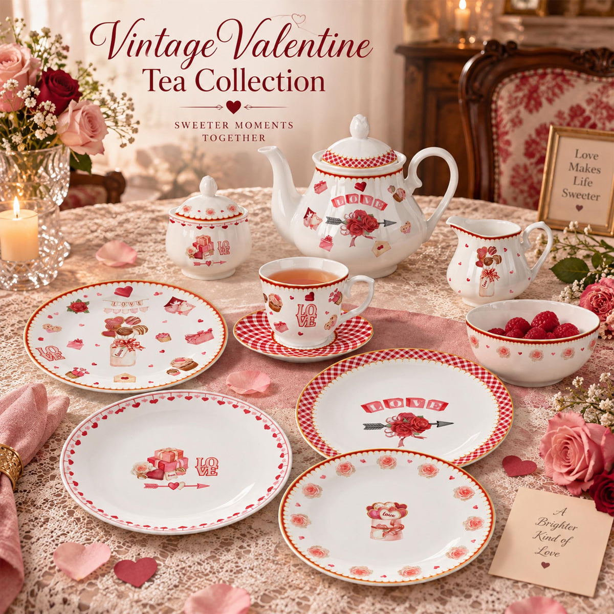 Donglin Homeware DI230021 Vintage Valentine New Bone Chna Dinnerware Collection