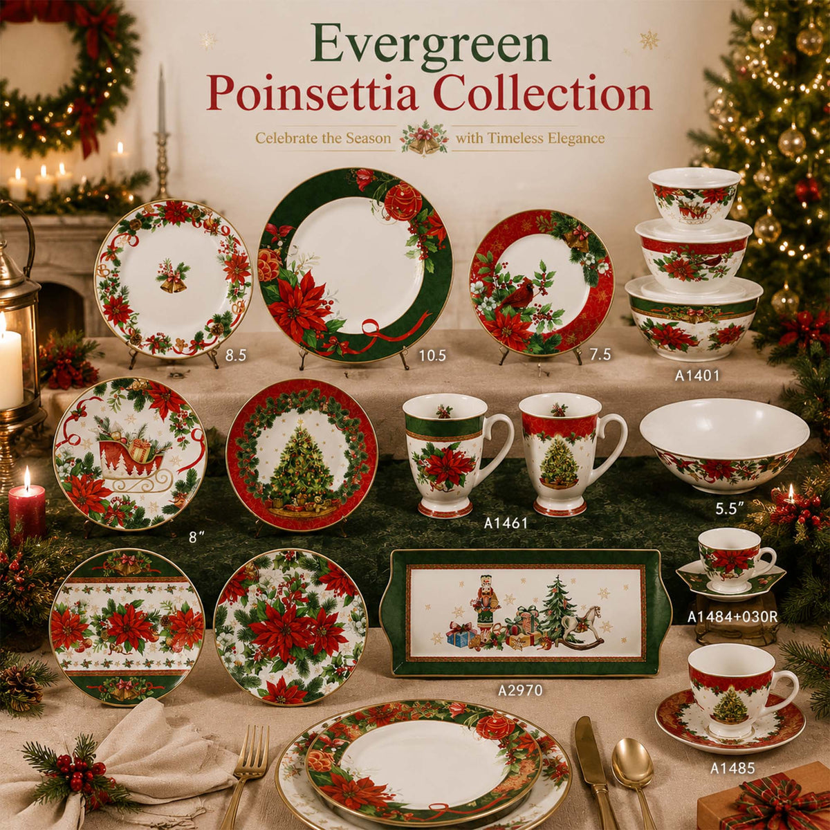 Donglin Homeware DI230024 Evergreen Poinsettia Collection