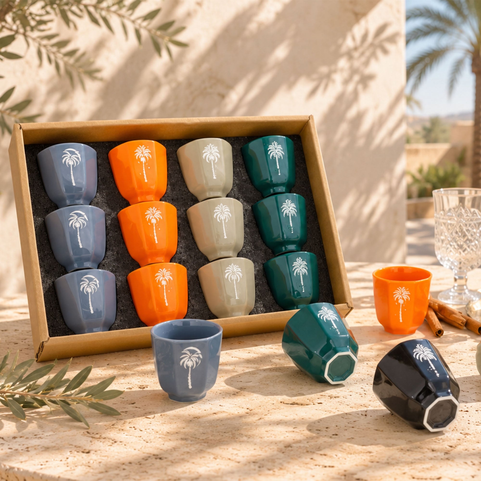 Donglin Homeware Date Palm Laser Engraved Colored Glaze - Gahwa Cup 80cc