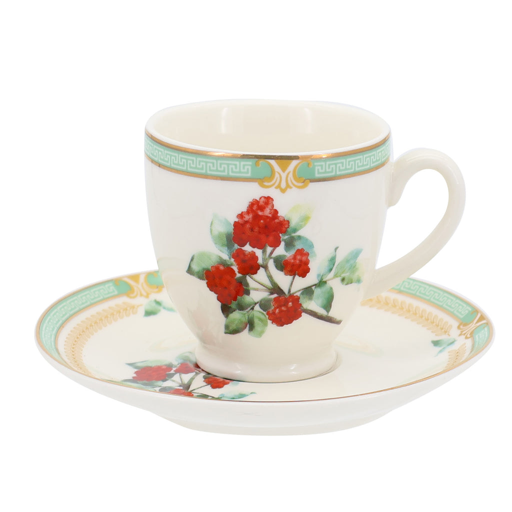 Donglin Homeware Herbal Bloom - Farmhouse Style Ceramic Tableware Set 100cc cup and saucer pattern with cornelian cherry