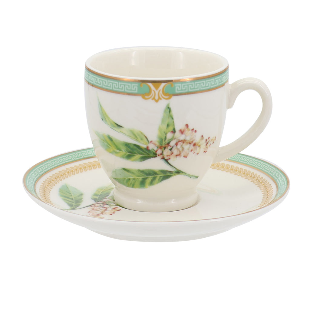 Donglin Homeware Herbal Bloom - Farmhouse Style Ceramic Tableware Set 100cc cup and saucer pattern with enucommia bark