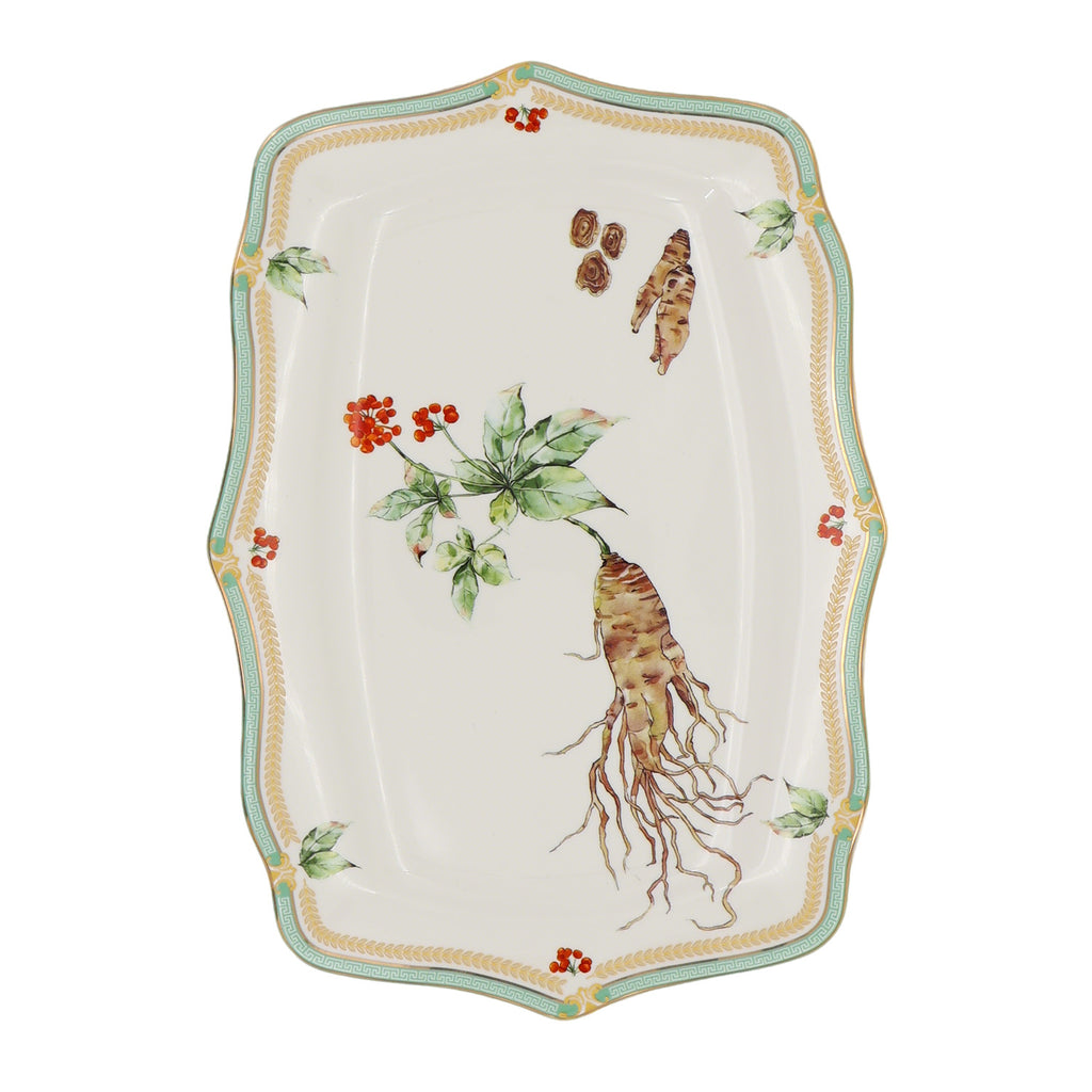 Donglin Homeware Herbal Bloom - Farmhouse Style Ceramic Tableware Set 11-inch oval plate pattern with ginseng