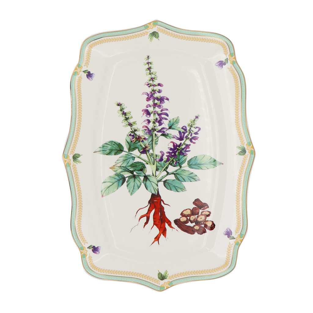 Donglin Homeware Herbal Bloom - Farmhouse Style Ceramic Tableware Set 14-inch oval plate pattern with danshen root