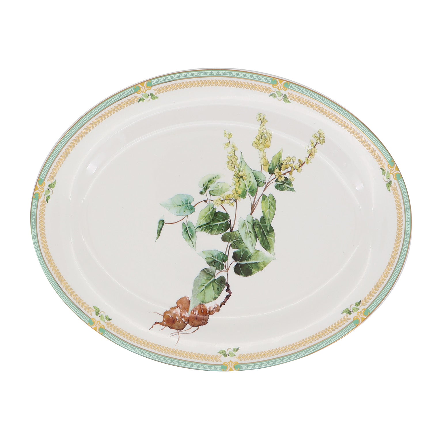 Donglin Homeware Herbal Bloom - Farmhouse Style Ceramic Tableware Set 14-inch oval plate pattern with knotweed root