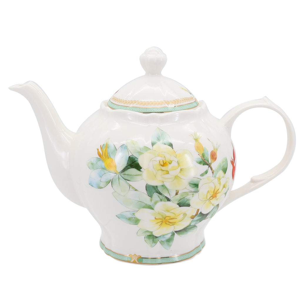 Donglin Homeware Herbal Bloom - Farmhouse Style Ceramic Tableware Set 1600cc teapot with gardensia