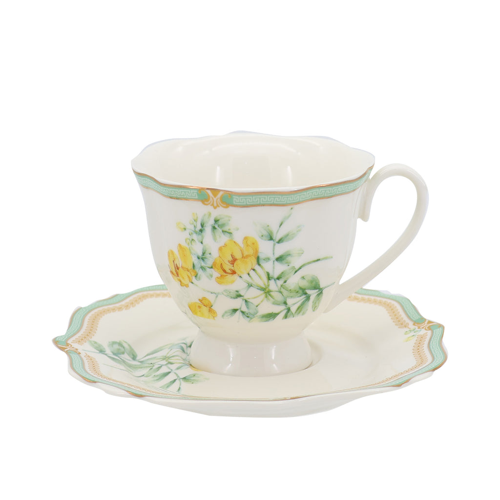 Donglin Homeware Herbal Bloom - Farmhouse Style Ceramic Tableware Set 200cc cup and saucer pattern with cassia seed