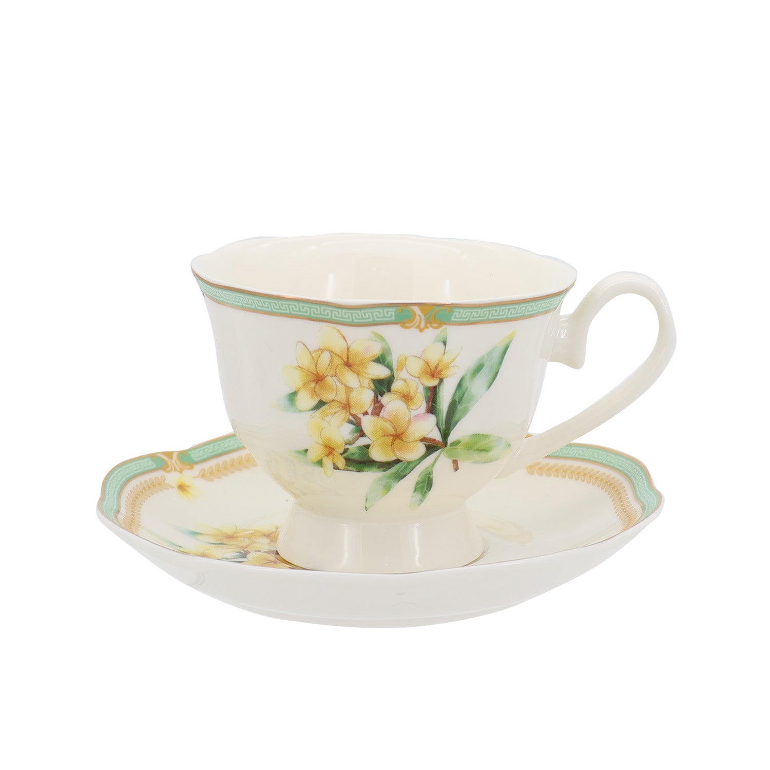 Donglin Homeware Herbal Bloom - Farmhouse Style Ceramic Tableware Set 200cc cup and saucer pattern with frangipani