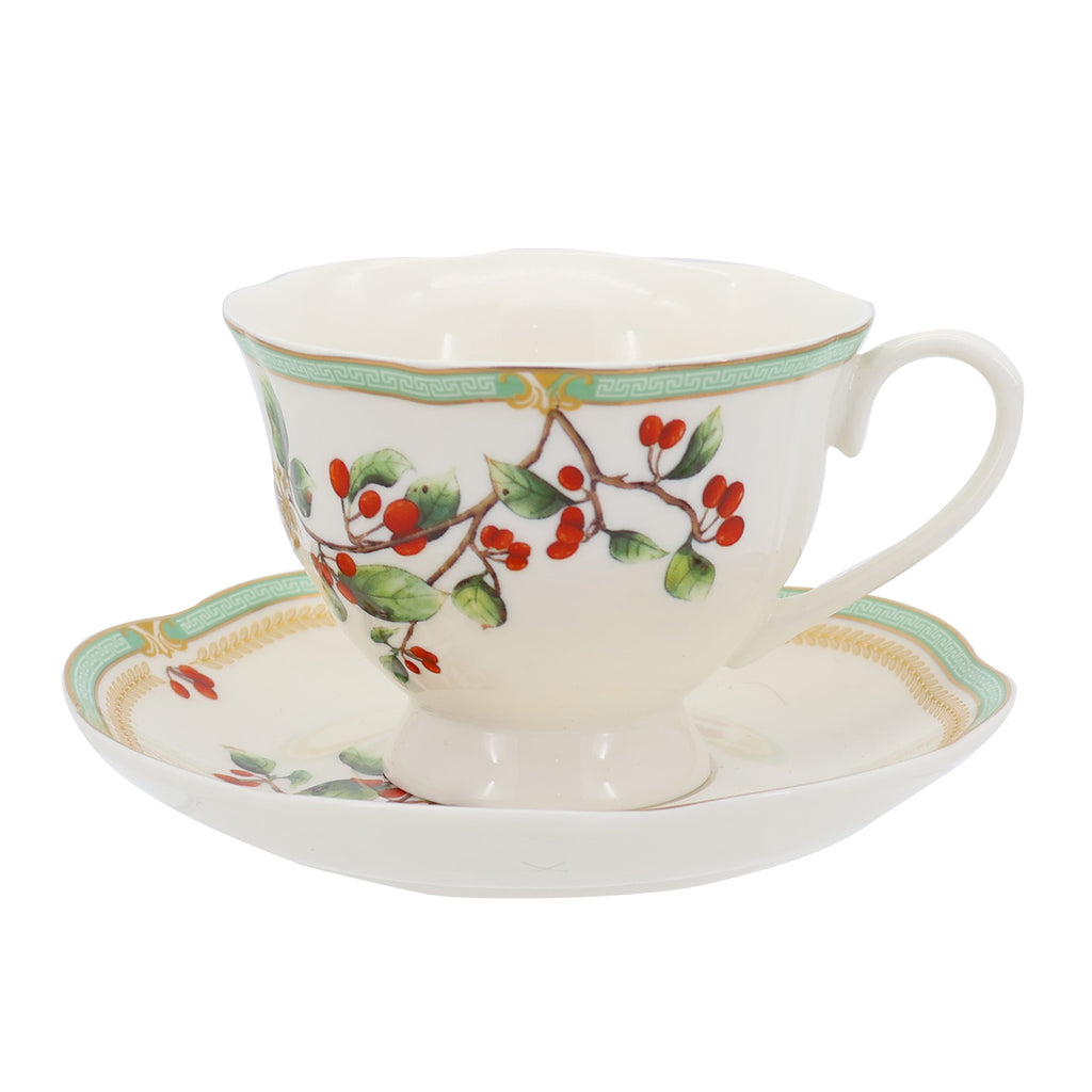 Donglin Homeware Herbal Bloom - Farmhouse Style Ceramic Tableware Set 200cc cup and saucer pattern with goli berry