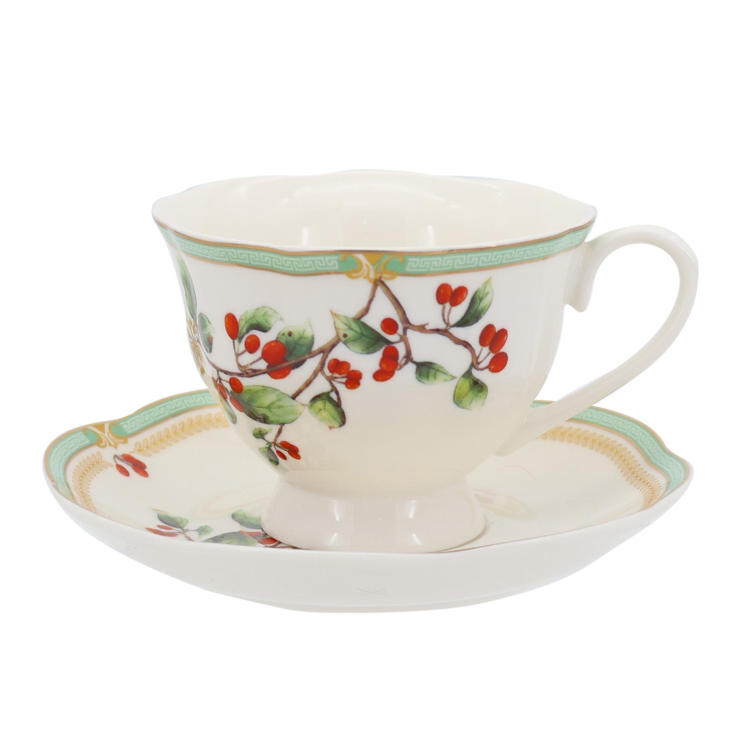 Donglin Homeware Herbal Bloom - Farmhouse Style Ceramic Tableware Set 200cc cup and saucer pattern with goli berry