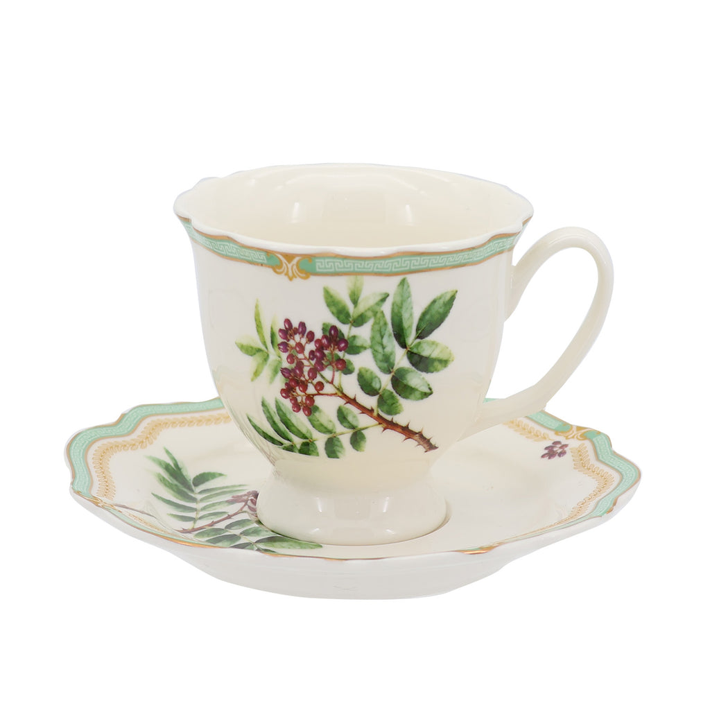Donglin Homeware Herbal Bloom - Farmhouse Style Ceramic Tableware Set 200cc cup and saucer pattern with picklyash peel