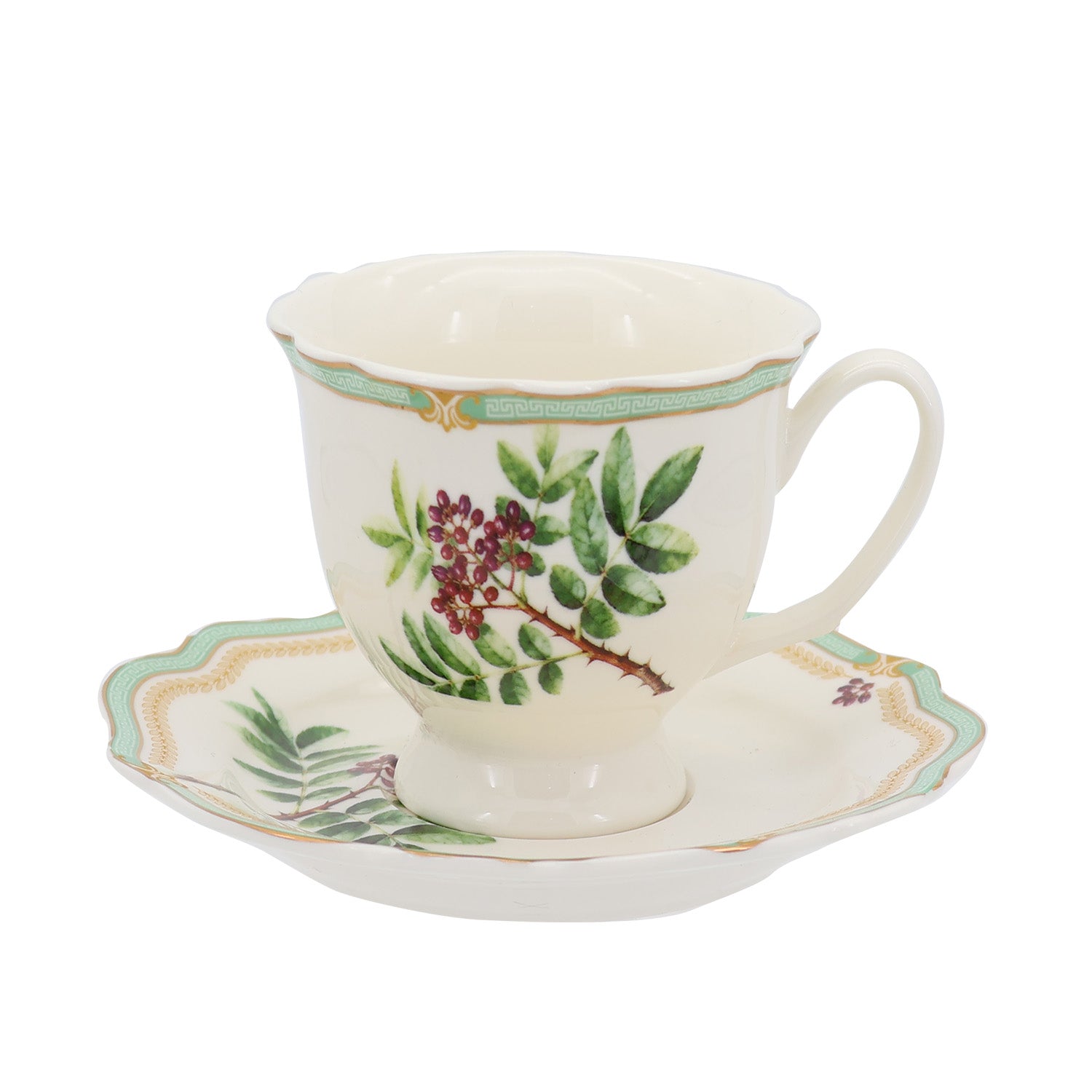 Donglin Homeware Herbal Bloom - Farmhouse Style Ceramic Tableware Set 200cc cup and saucer pattern with picklyash peel