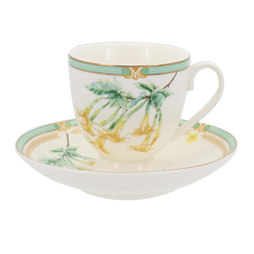 Donglin Homeware Herbal Bloom - Farmhouse Style Ceramic Tableware Set 220cc cup and saucer pattern with hindu datura flower