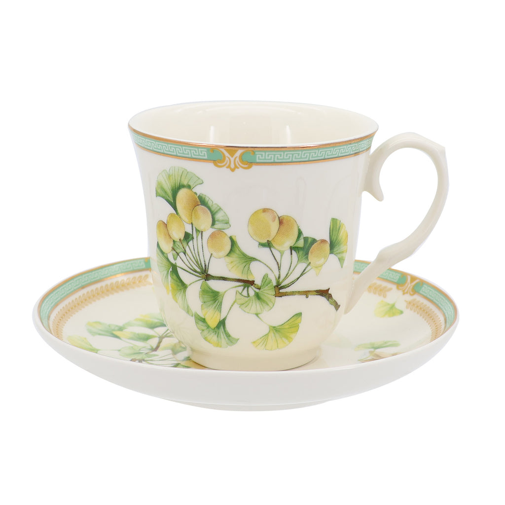 Donglin Homeware Herbal Bloom - Farmhouse Style Ceramic Tableware Set 250cc cup and saucer pattern with ginkgo