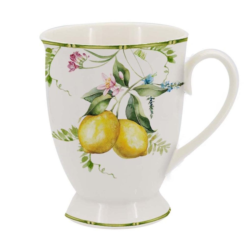 Lemon grove farmhouse style ceramic tableware set white with yellow lemons green leaves gold lattice rim home decor with 280cc mug pattern 1