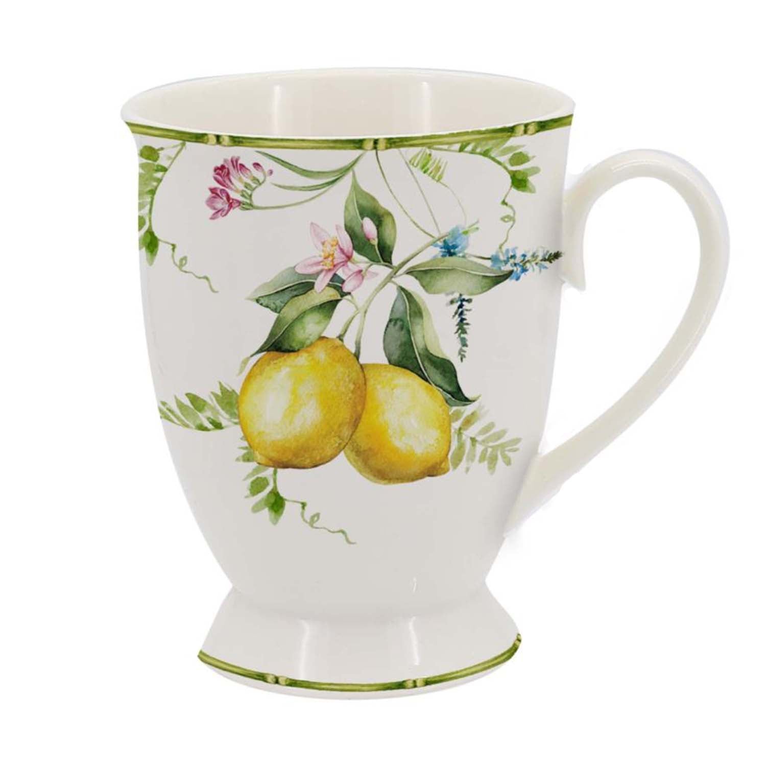 Lemon grove farmhouse style ceramic tableware set white with yellow lemons green leaves gold lattice rim home decor with 280cc mug pattern 1