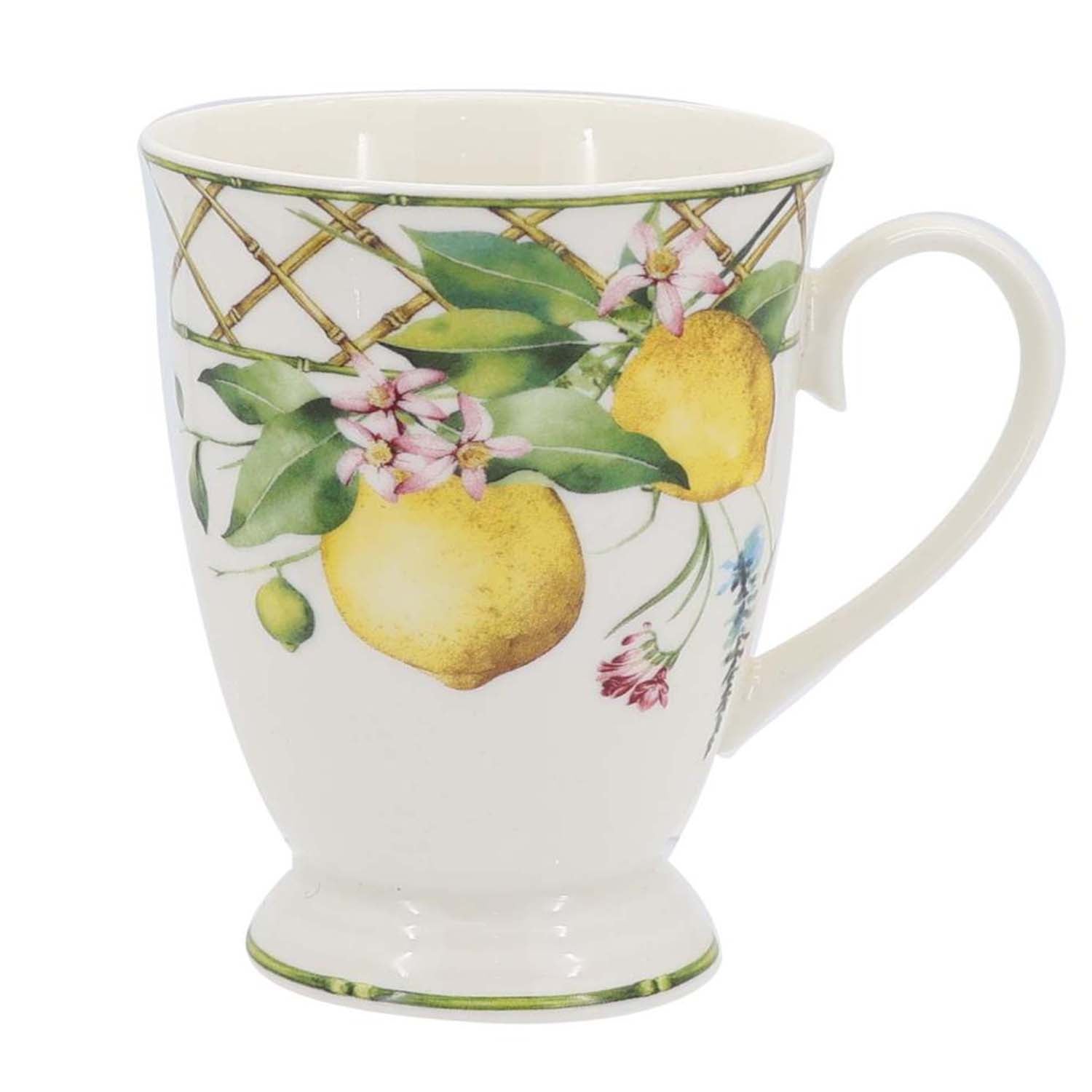 Lemon grove farmhouse style ceramic tableware set white with yellow lemons green leaves gold lattice rim home decor with 280cc mug pattern 2