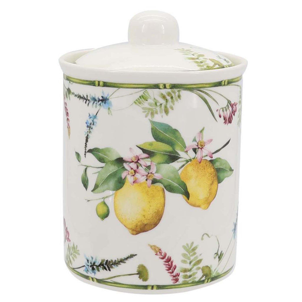 Lemon grove farmhouse style ceramic tableware set white with yellow lemons green leaves gold lattice rim home decor with 800ml canister  pattern 2
