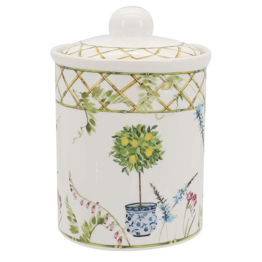 Lemon grove farmhouse style ceramic tableware set white with yellow lemons green leaves gold lattice rim home decor with 800ml canister  pattern 3