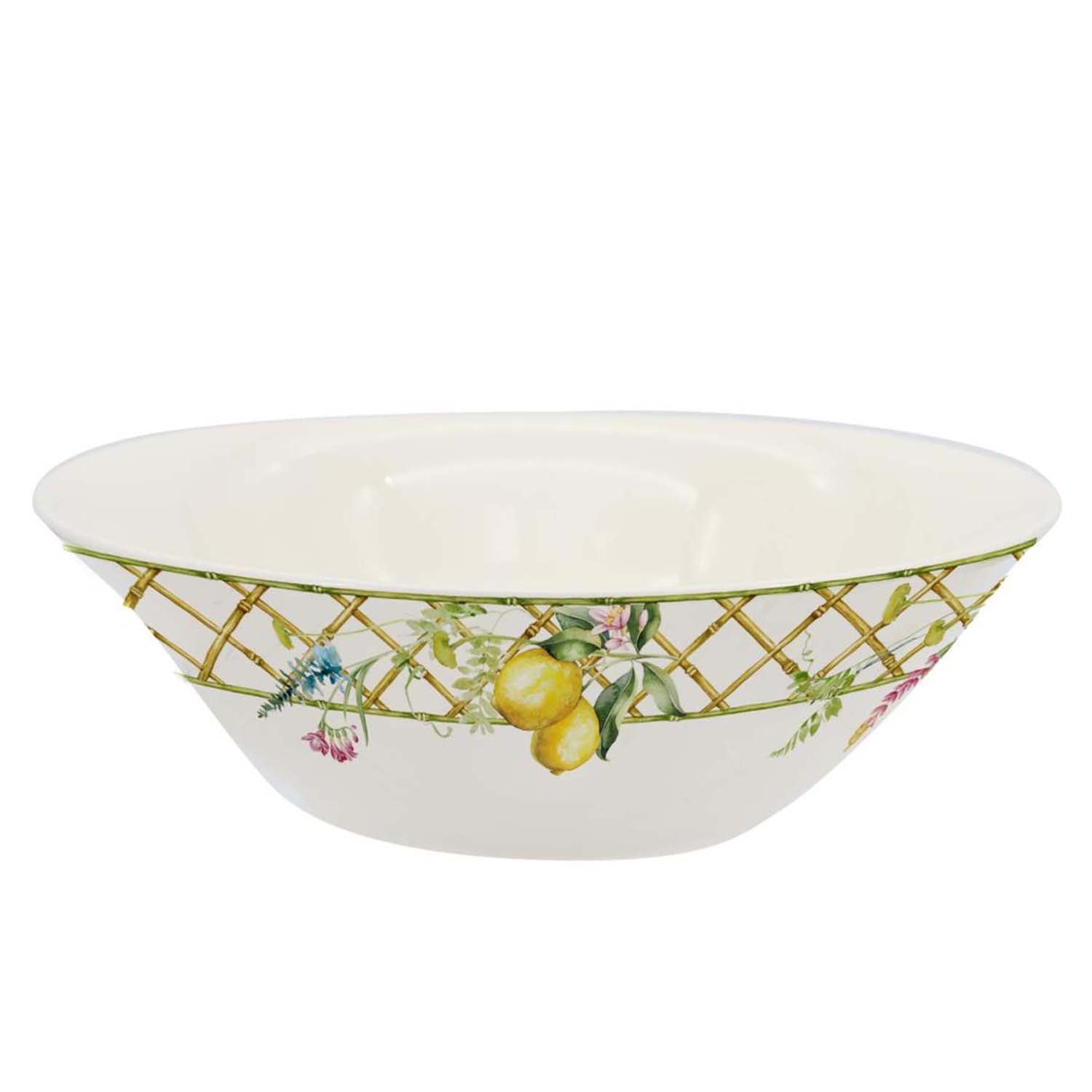 Lemon grove farmhouse style ceramic tableware set white with yellow lemons green leaves gold lattice rim home decor with 9-inch bowl