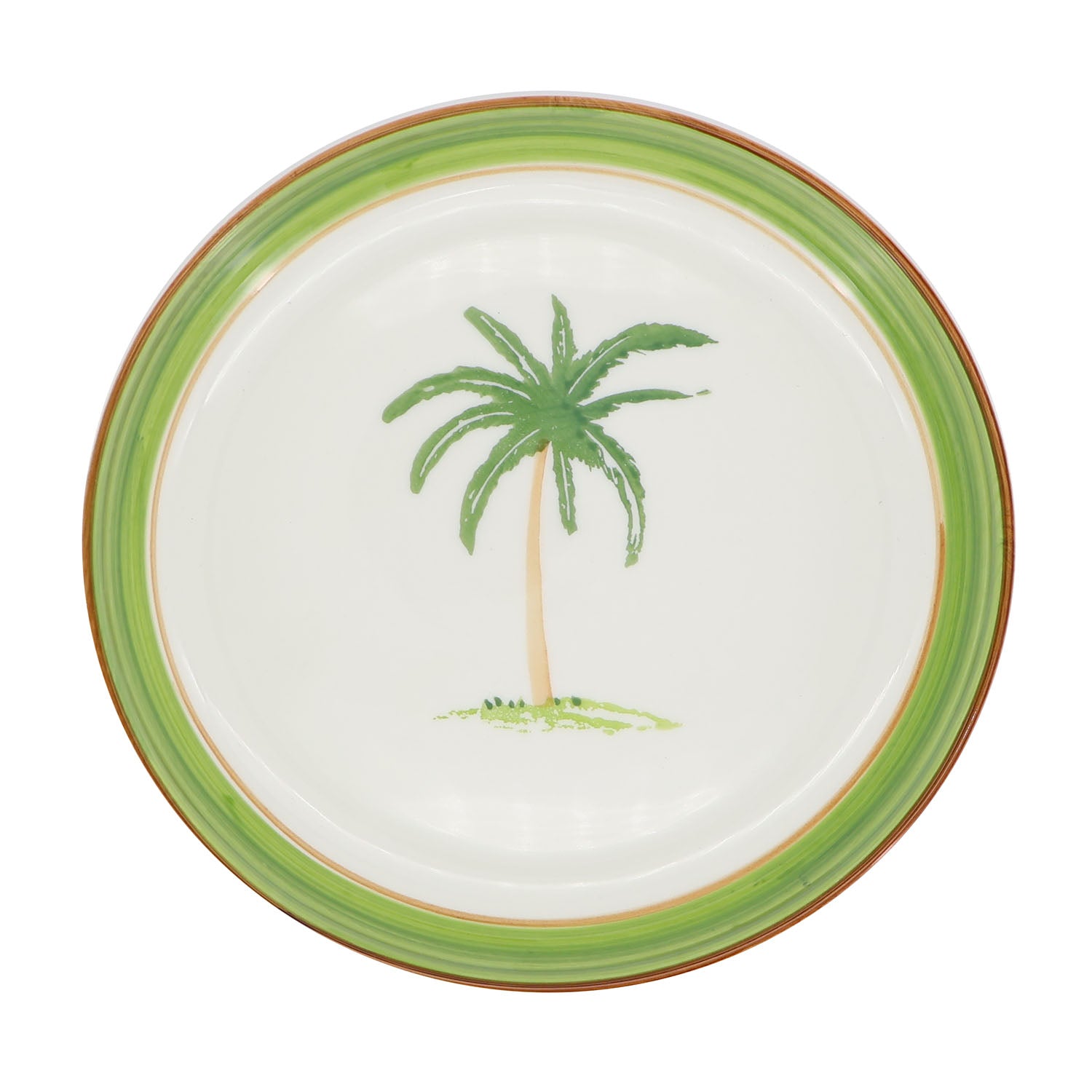 Palm tree farmhouse style ceramic tableware set white with palm tree motifs stripes and a fresh white green palette home decor with 10-inch oval plate