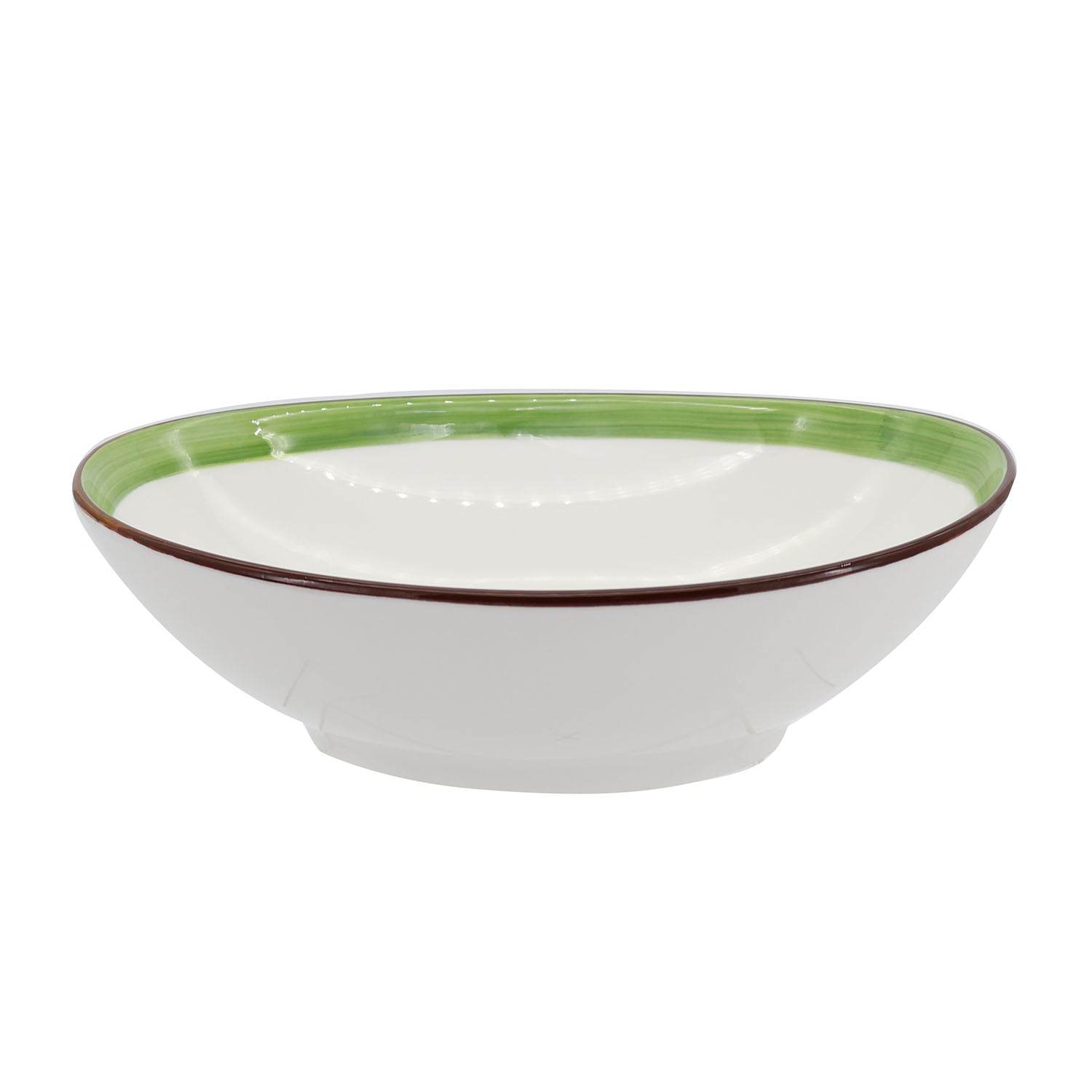 Palm tree farmhouse style ceramic tableware set white with palm tree motifs stripes and a fresh white green palette home decor with 10-inch oval soup plate