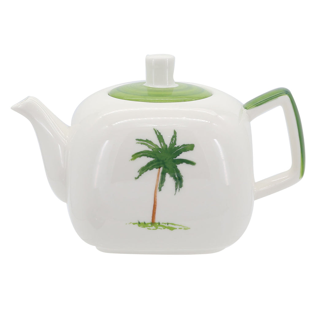 Palm tree farmhouse style ceramic tableware set white with palm tree motifs stripes and a fresh white green palette home decor with 1000cc tea pot
