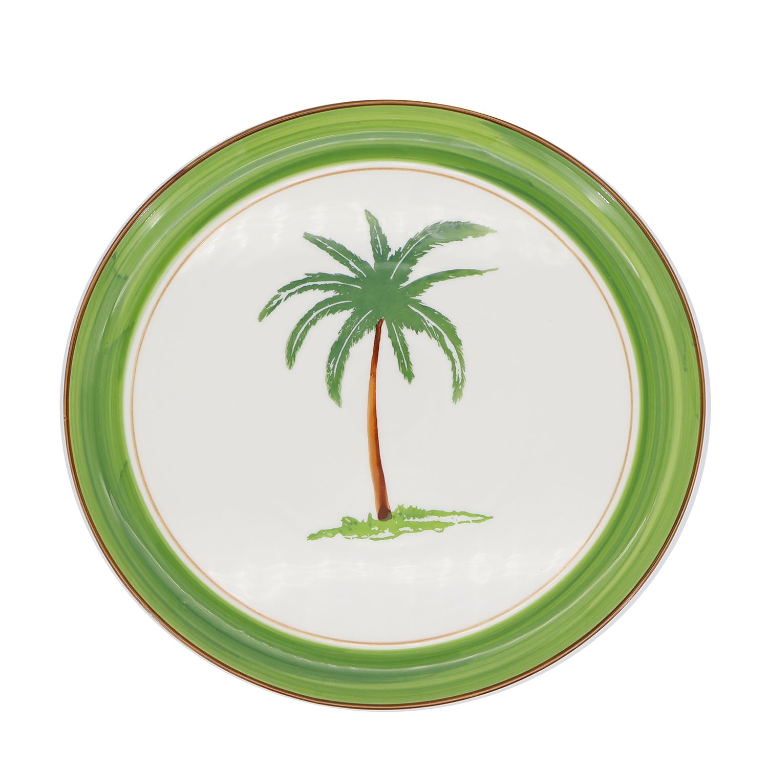 Palm tree farmhouse style ceramic tableware set white with palm tree motifs stripes and a fresh white green palette home decor with 11-inch dinner plate