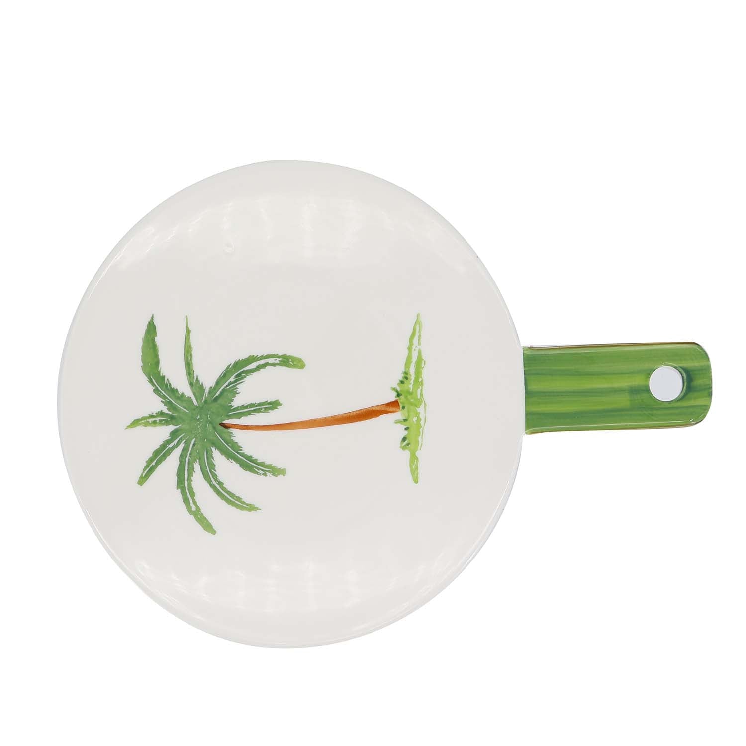 Palm tree farmhouse style ceramic tableware set white with palm tree motifs stripes and a fresh white green palette home decor with 13.75-inch pizza plate