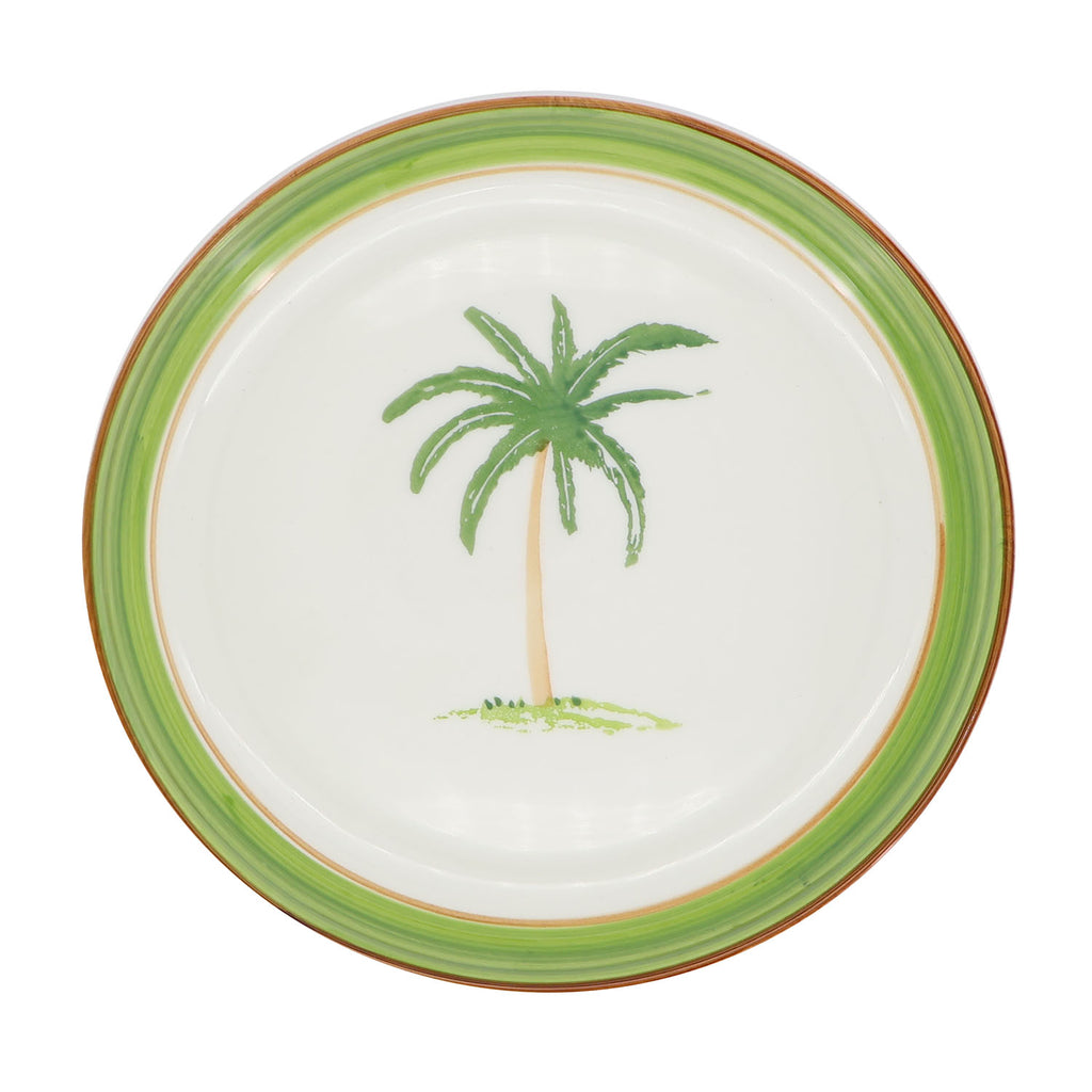 Palm tree farmhouse style ceramic tableware set white with palm tree motifs stripes and a fresh white green palette home decor with 16.25-inch oval plate