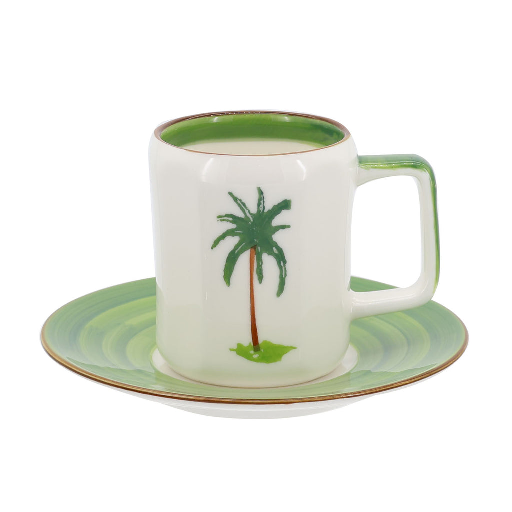 Palm tree farmhouse style ceramic tableware set white with palm tree motifs stripes and a fresh white green palette home decor with 200cc cup and saucer