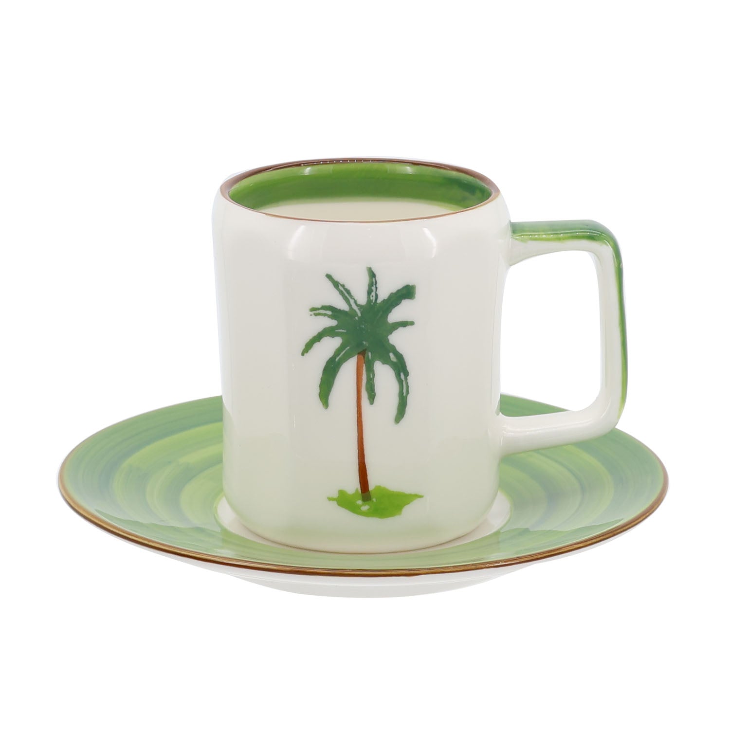 Palm tree farmhouse style ceramic tableware set white with palm tree motifs stripes and a fresh white green palette home decor with 200cc cup and saucer