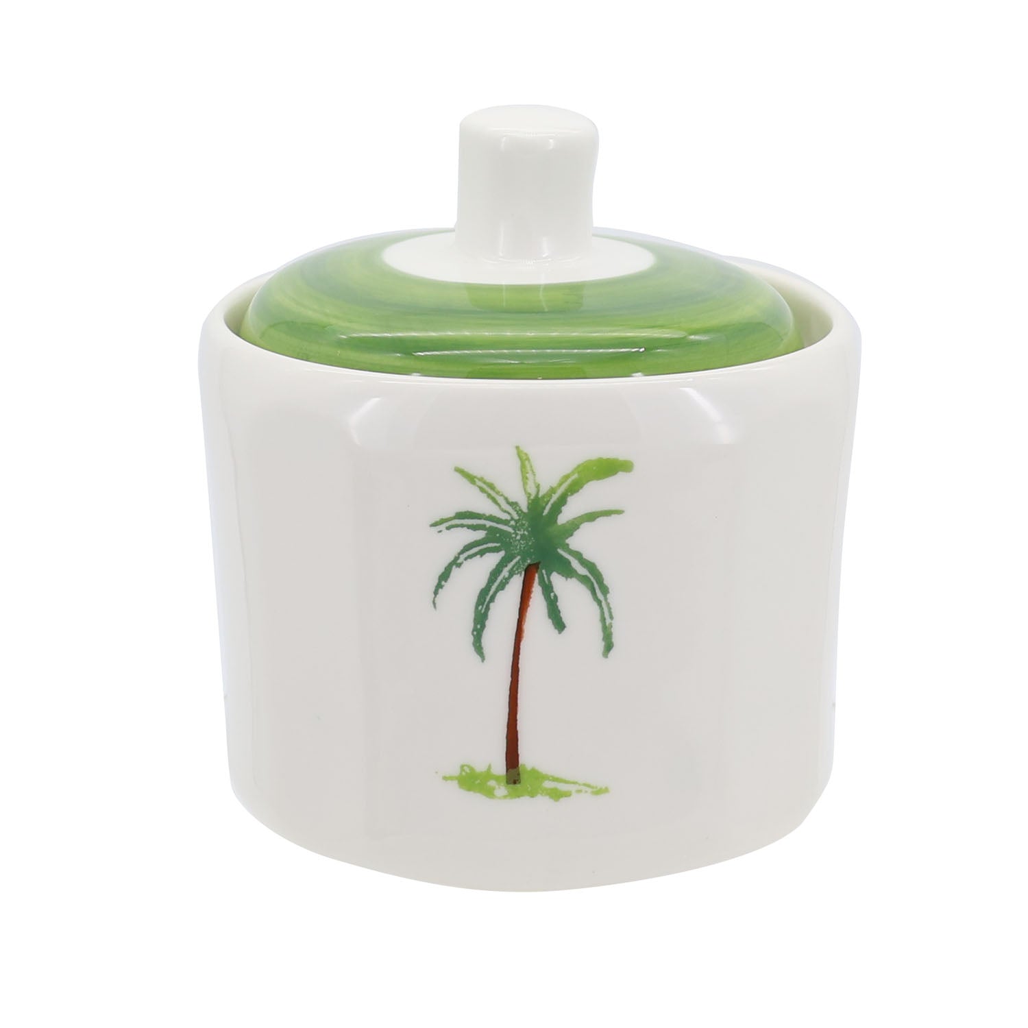Palm tree farmhouse style ceramic tableware set white with palm tree motifs stripes and a fresh white green palette home decor with 280ml sugar pot