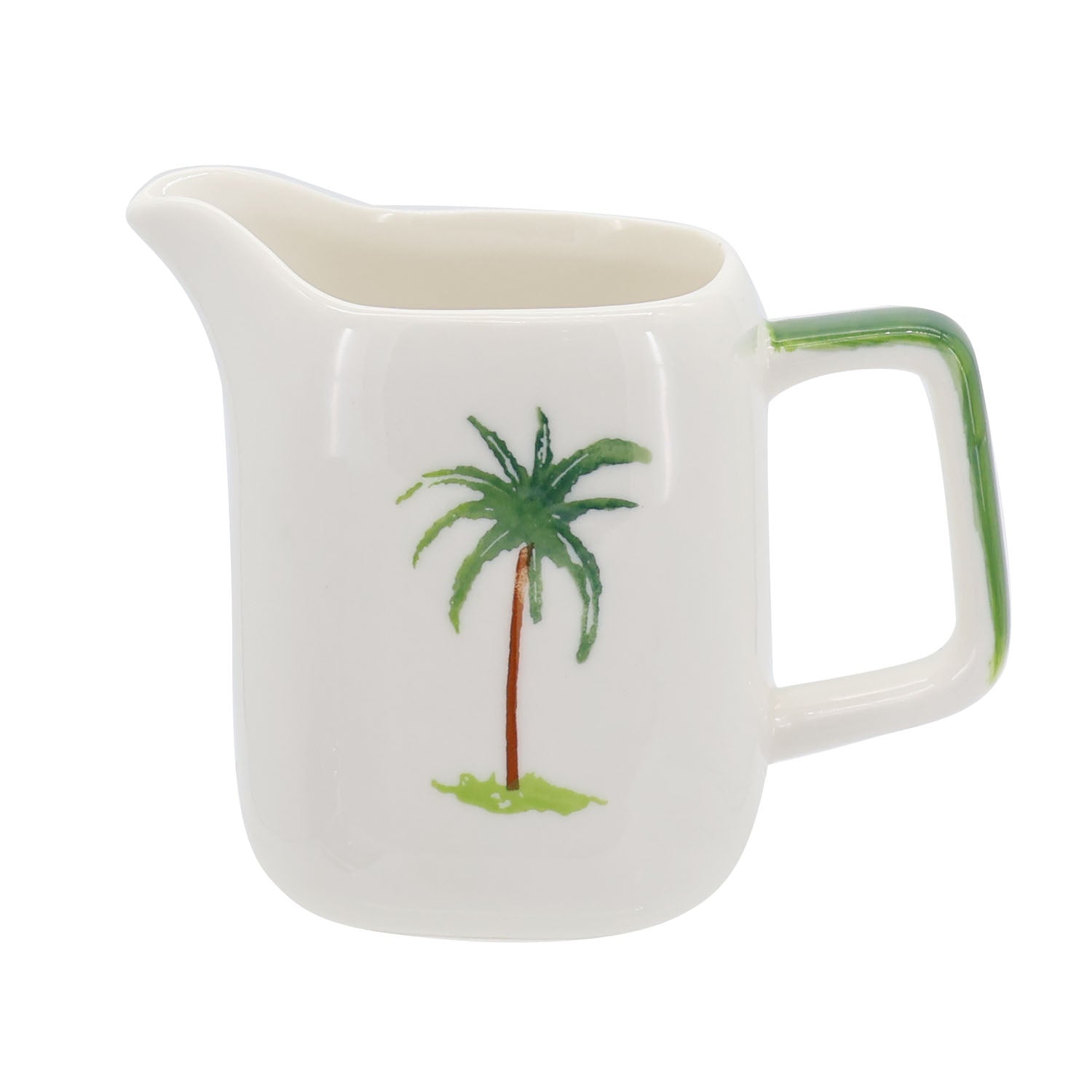 Palm tree farmhouse style ceramic tableware set white with palm tree motifs stripes and a fresh white green palette home decor with 280cc creamer
