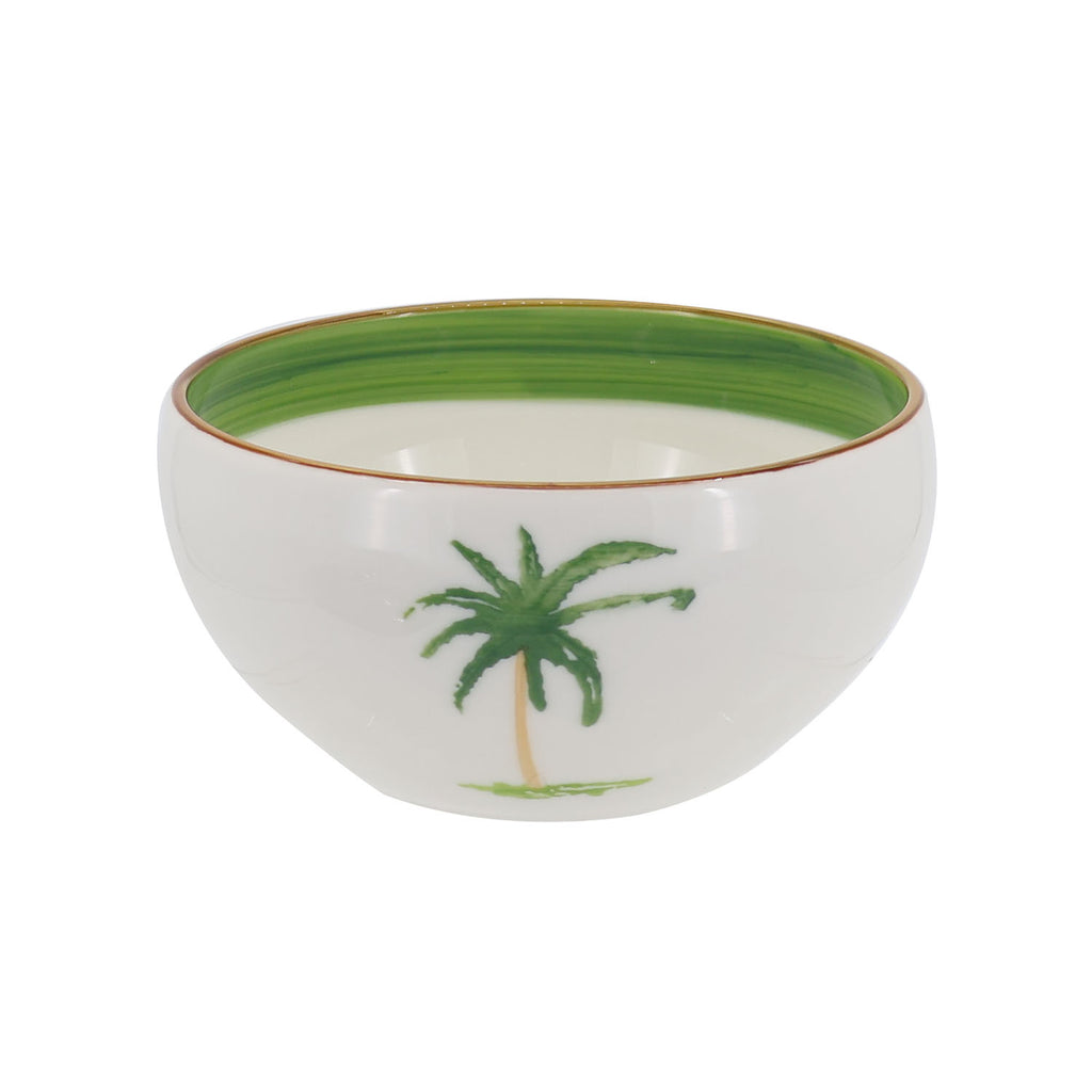 Palm tree farmhouse style ceramic tableware set white with palm tree motifs stripes and a fresh white green palette home decor with 4.75-inch bowl