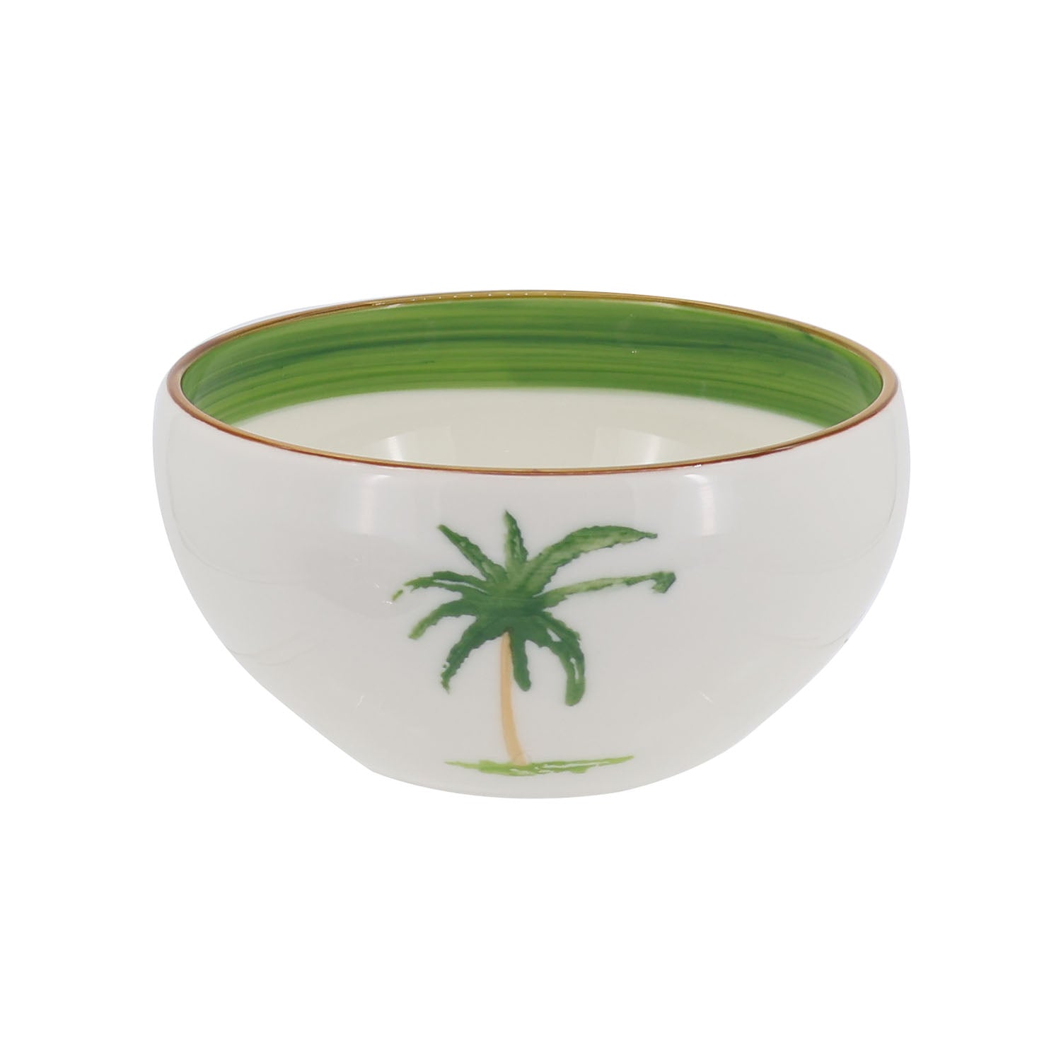 Palm tree farmhouse style ceramic tableware set white with palm tree motifs stripes and a fresh white green palette home decor with 4.75-inch bowl